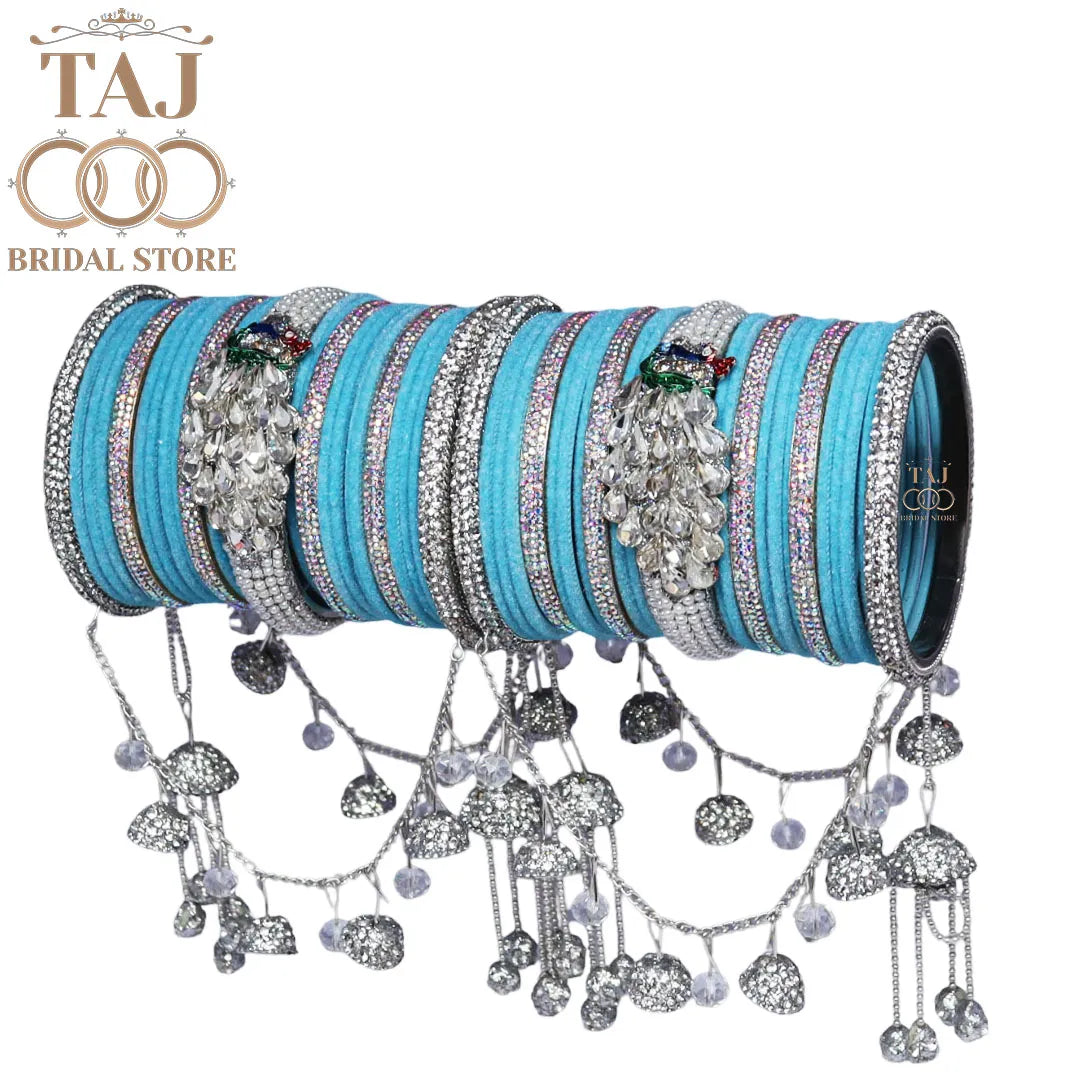 Indian Wedding Bangles Set With Beautiful Peacock and Jhoola Latkan