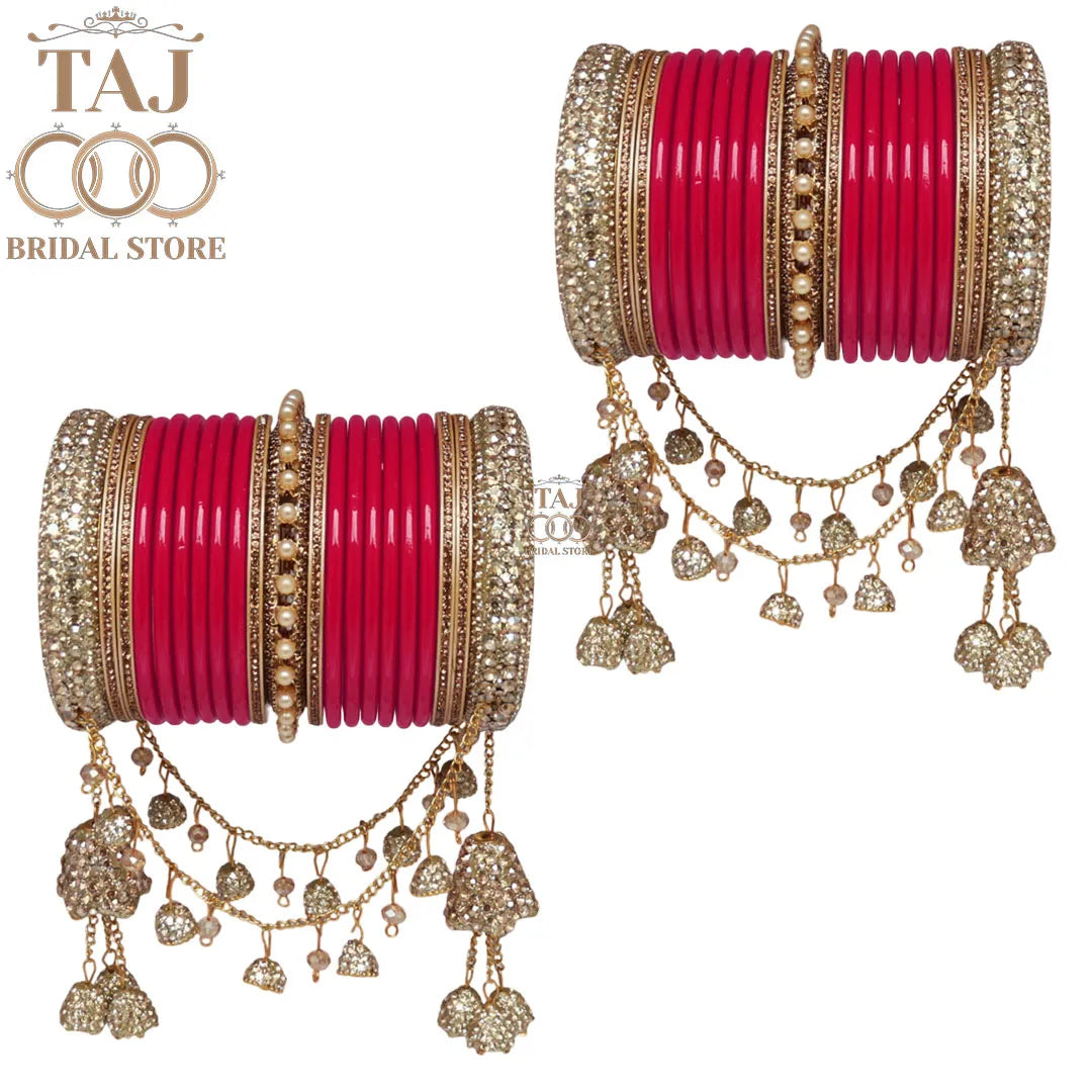 Exquisite Bridal Bangle Set with Cascading Chains