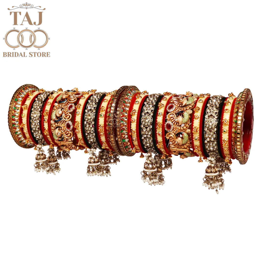 Luxurious Bridal Bangles Set with Beautiful Peacock & Jhoomer Latkan