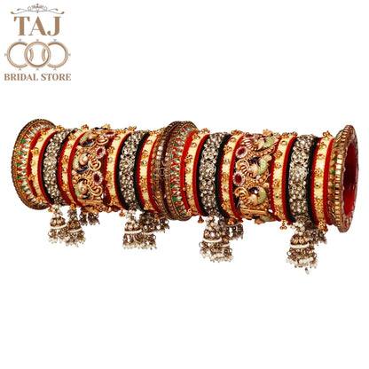 Luxurious Bridal Bangles Set with Beautiful Peacock & Jhoomer Latkan