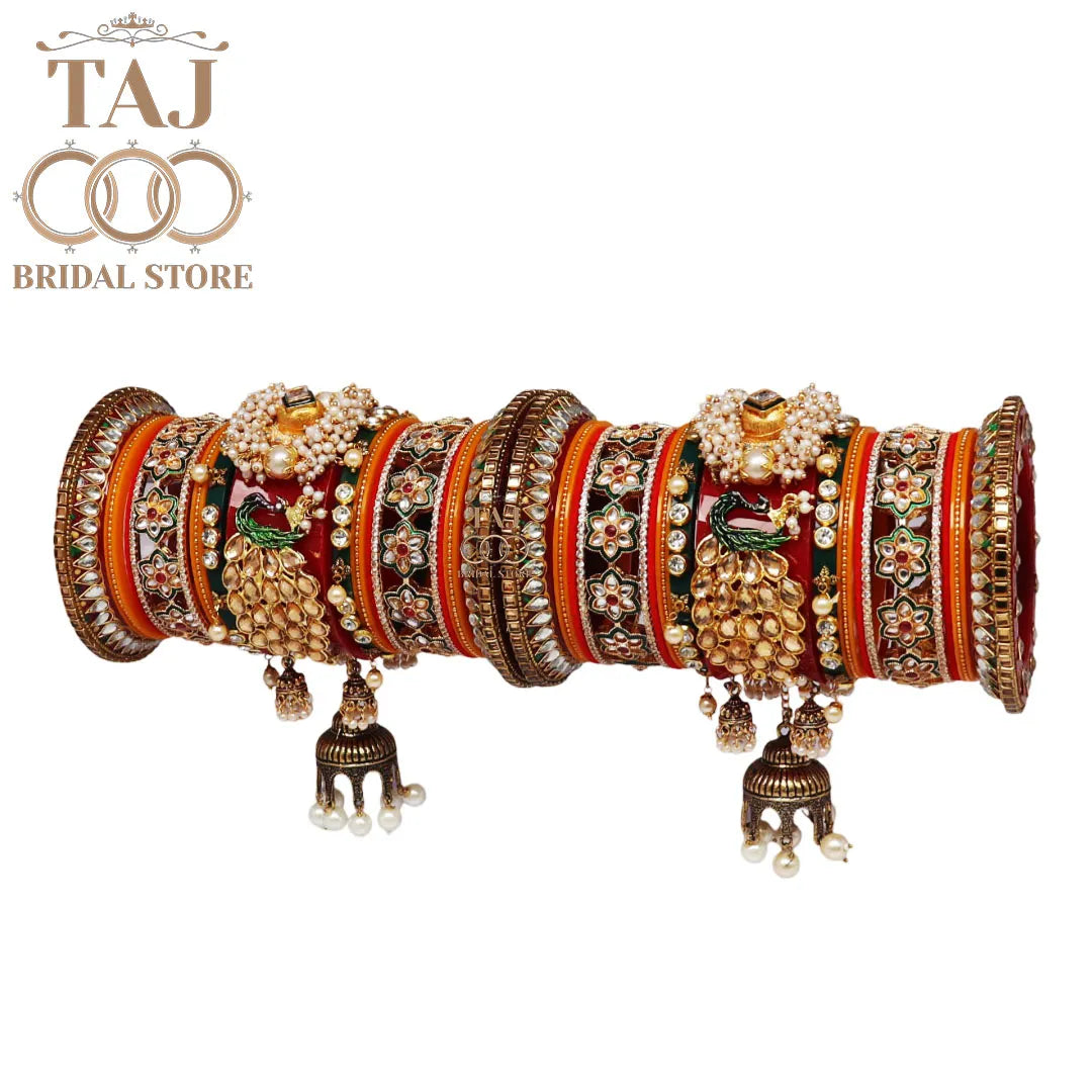 Royal Rajwadi Bangle Set with Peacock and Jhoomer