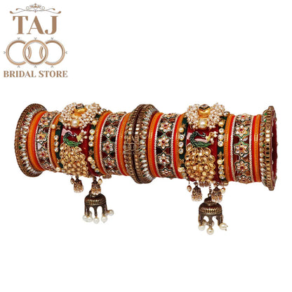 Royal Rajwadi Bangle Set with Peacock and Jhoomer