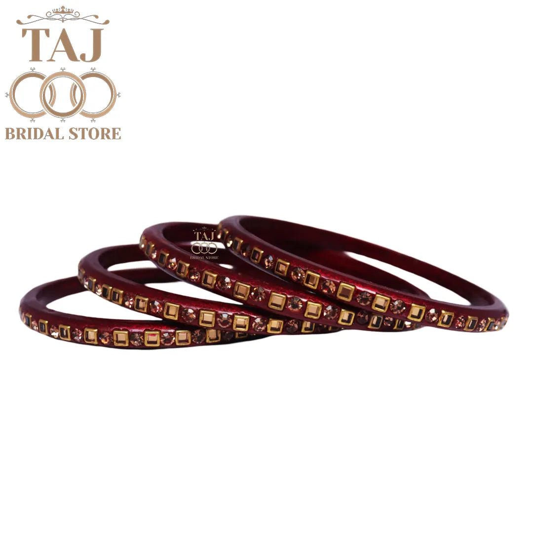 Vibrant Lac Bangle Set with Kundan and Rhinestones (Set of 4)