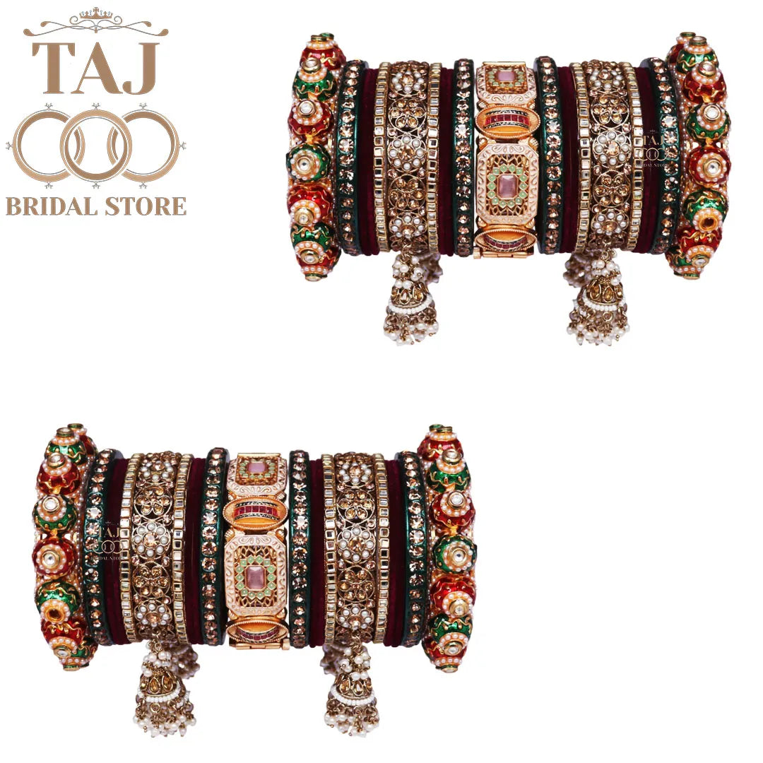 Royal Rajwadi Bridal Bangles Set With Latest Jhoomer Design Kada