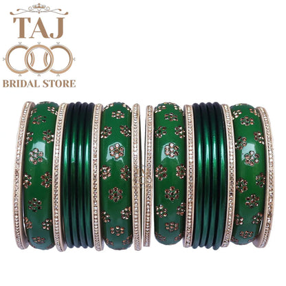 Rajasthani Traditional Lac Chura Set With Beautiful Rhinestones Flower Design