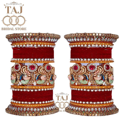 Rajwadi Bridal Bangle Set with Beautiful Latest Peacock Design Kada