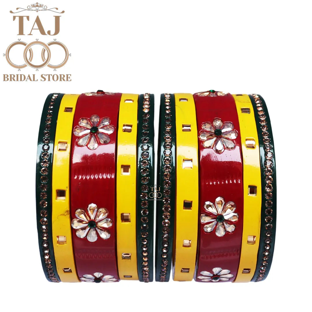 Traditional Rajasthani Bangle Set with Kundan and Rhinestones