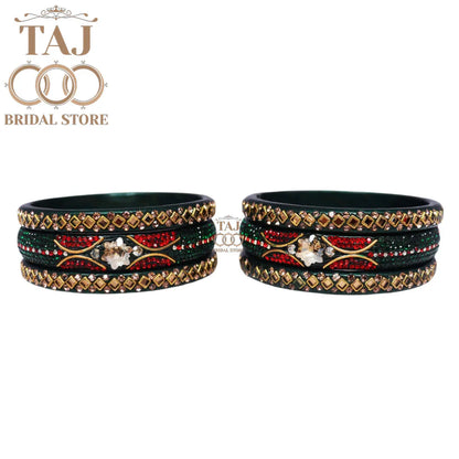 Handmade Lac Bangles with Best Kundan and Rhinestons Design (Set of 6)