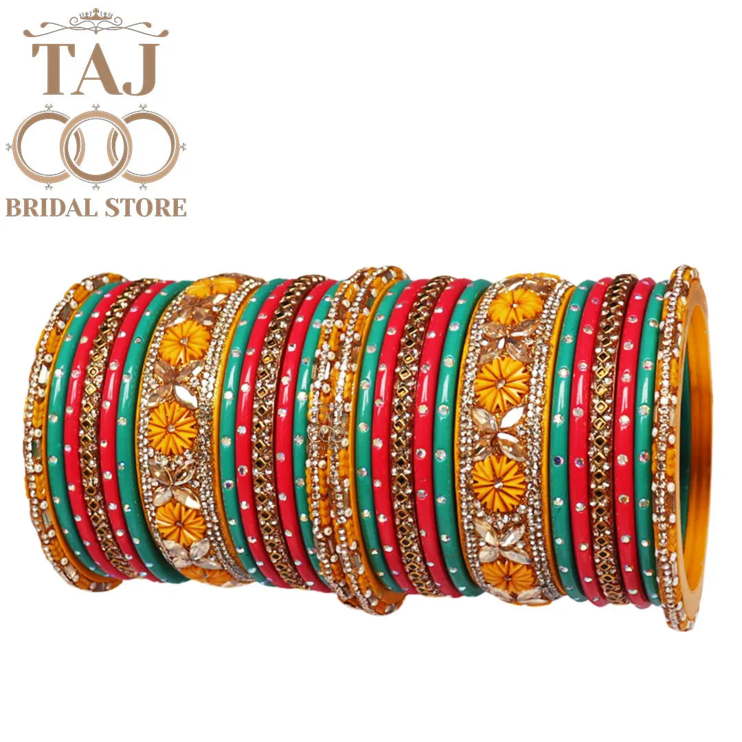 Colorful Lac Bangles For Wedding in Best Kundan & Flower Design