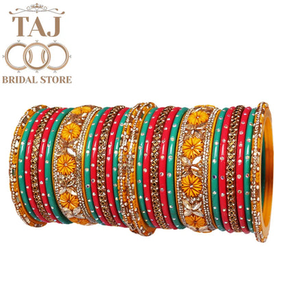 Colorful Lac Bangles For Wedding in Best Kundan & Flower Design