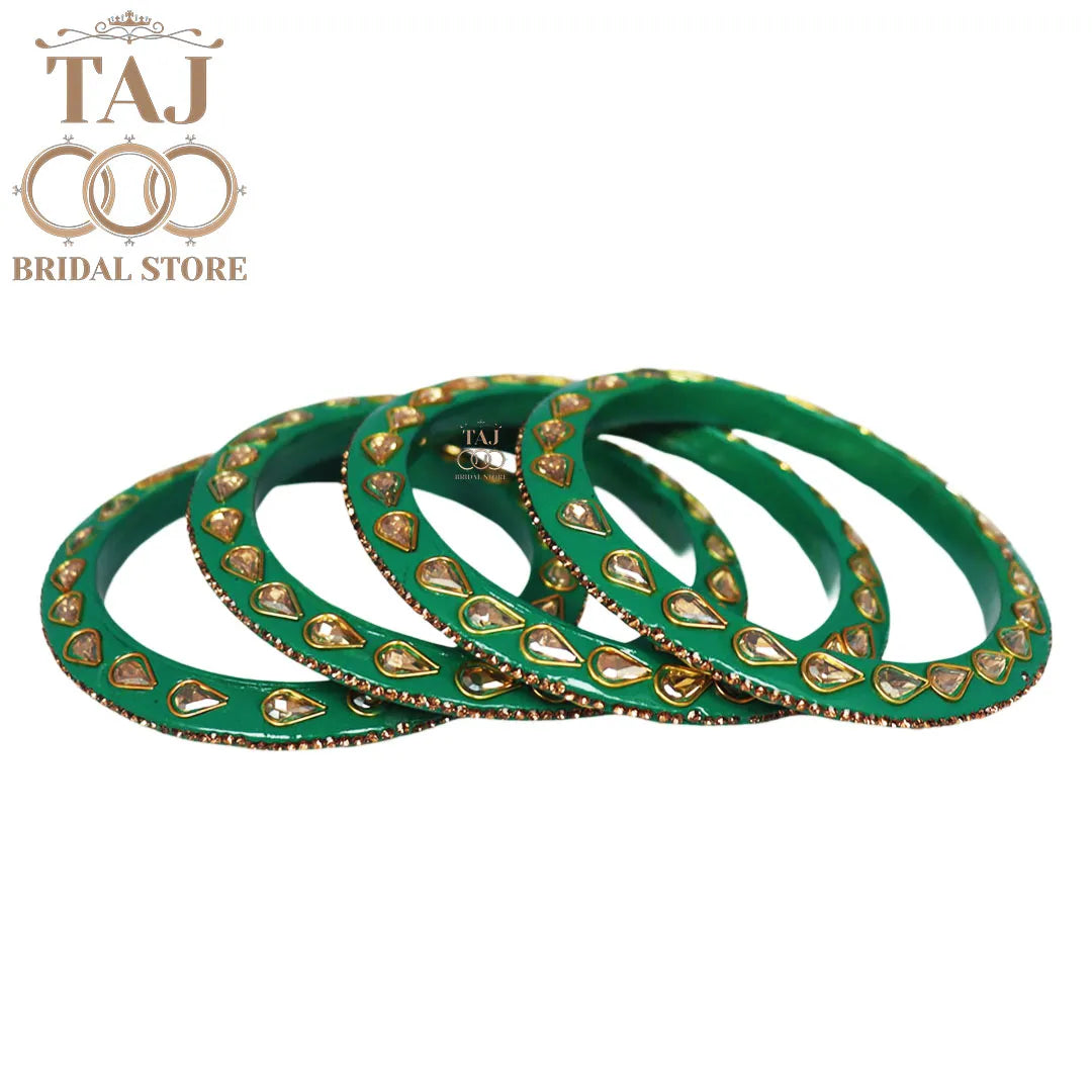 Festive Lac Bangle Set with Kundan and Rhinestones Designs