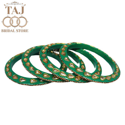 Festive Lac Bangle Set with Kundan and Rhinestones Designs