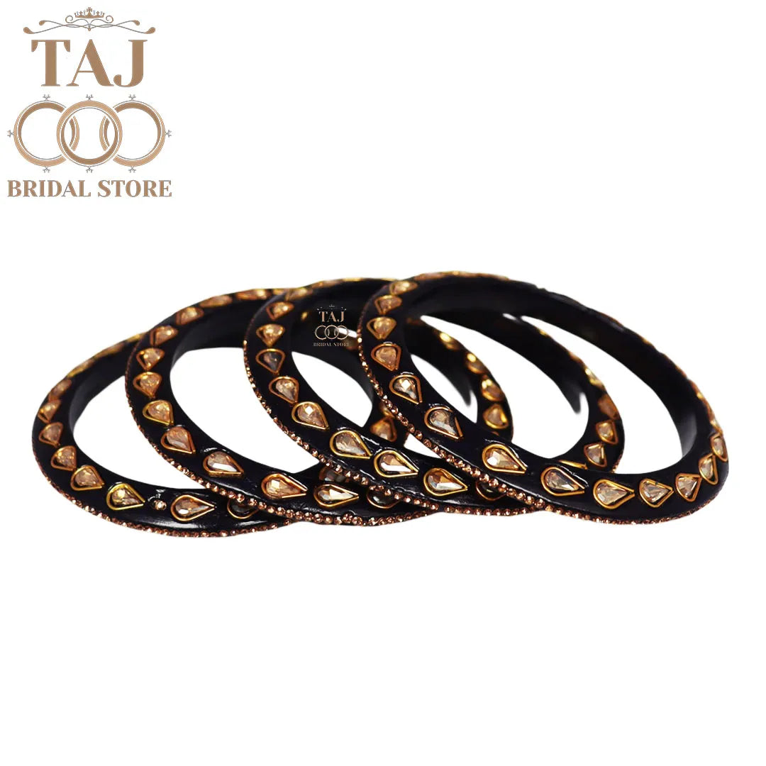 Festive Lac Bangle Set with Kundan and Rhinestones Designs