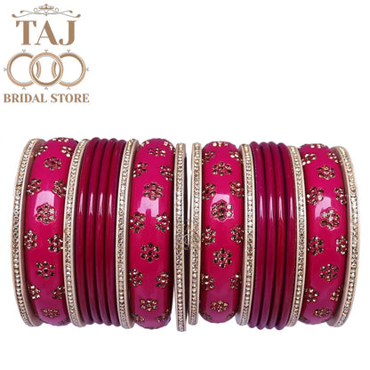 Rajasthani Traditional Lac Chura Set With Beautiful Rhinestones Flower Design