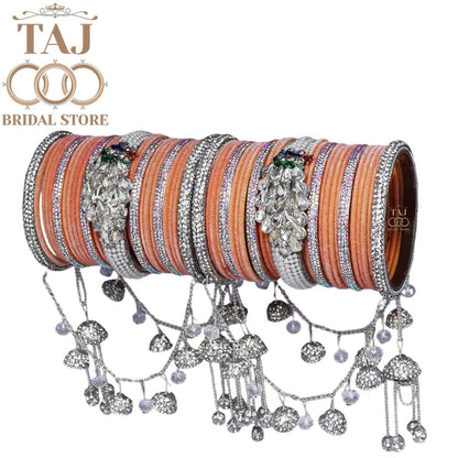 Indian Wedding Bangles Set With Beautiful Peacock and Jhoola Latkan