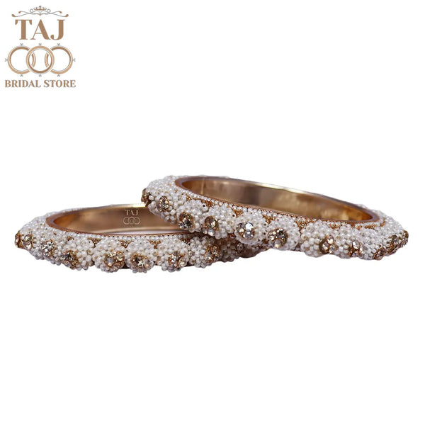 Women Stylish Metal Kada Bangles With Latest Pearls Design