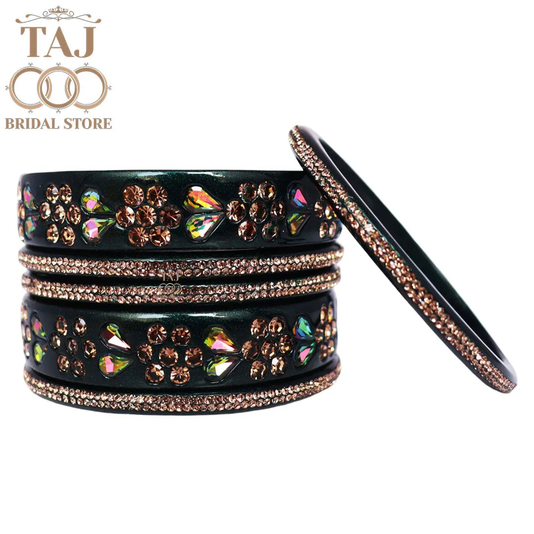 Rajasthani Short Lac Bangles Set in Latest Kundan & Rhinestons Design