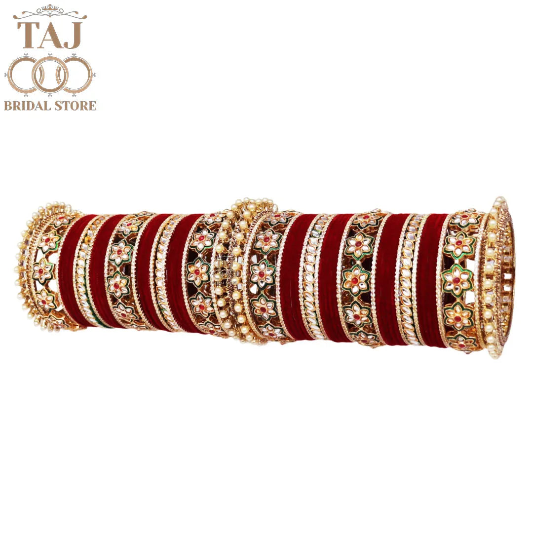 Rajasthani Wedding Bangles Set with Beautiful Kundan Flowers Design