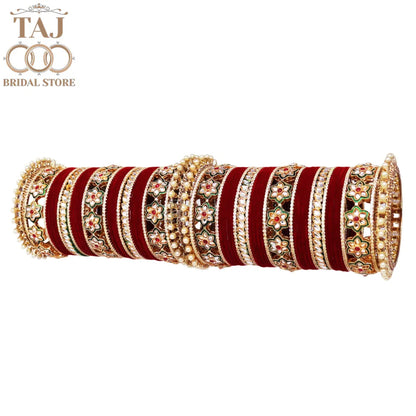 Rajasthani Wedding Bangles Set with Beautiful Kundan Flowers Design