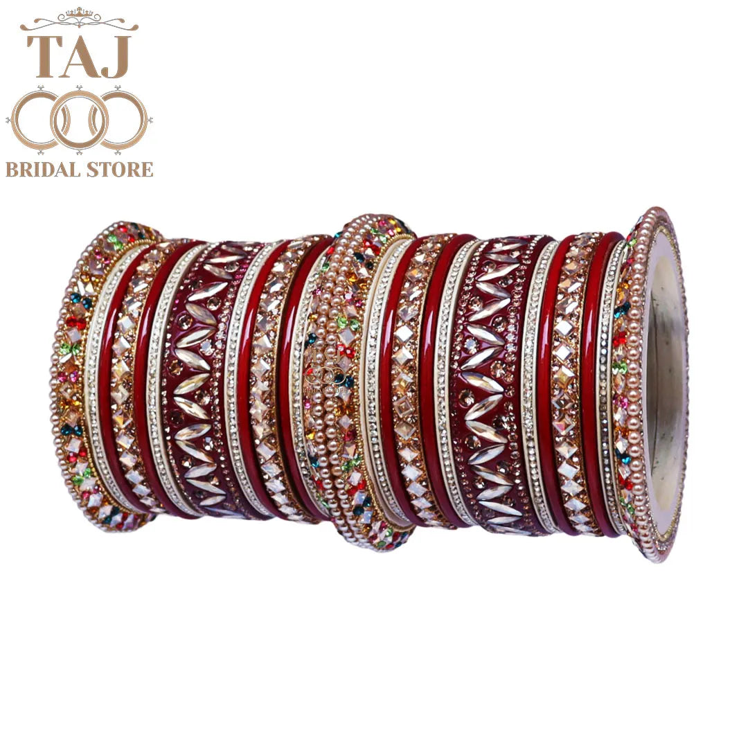 Handmade Bridal Bangle Set with Rhinestones and Kundan Design