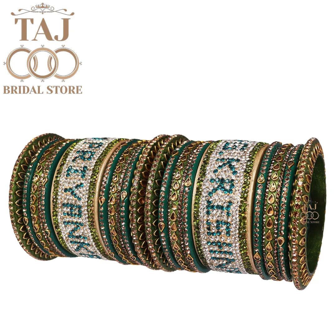 Couple Name Lac Bangles Set for Bride With Beautiful Kundan Design