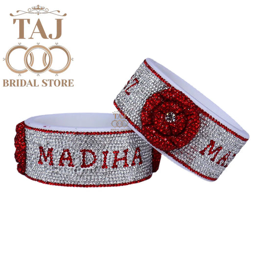 Name Kada with Beautiful Embossed Flower (Pack of 2) Taj Bridal Store