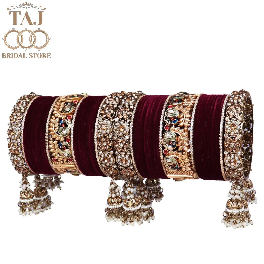 Elegant Bridal Bangle Set with Jhoomer and Peacock Motifs