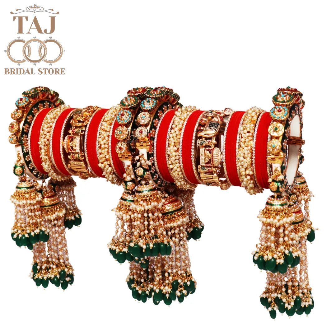 Premium Rajwadi Bridal Bangles Set with Beautiful Heavy Latkan