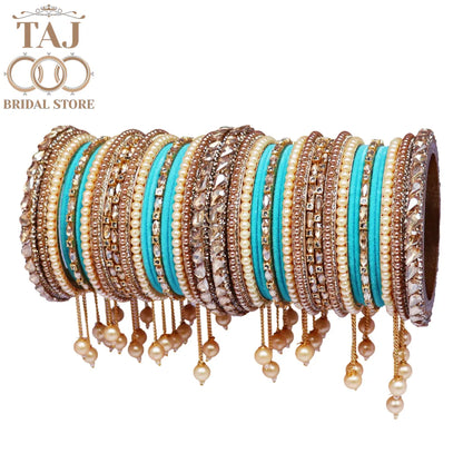 Wedding Bangle Set in Kundan and Pearl Design with Charming Latkan