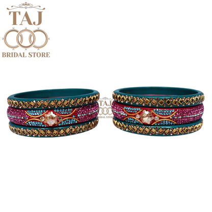 Handmade Lac Bangles with Best Kundan and Rhinestons Design (Set of 6)