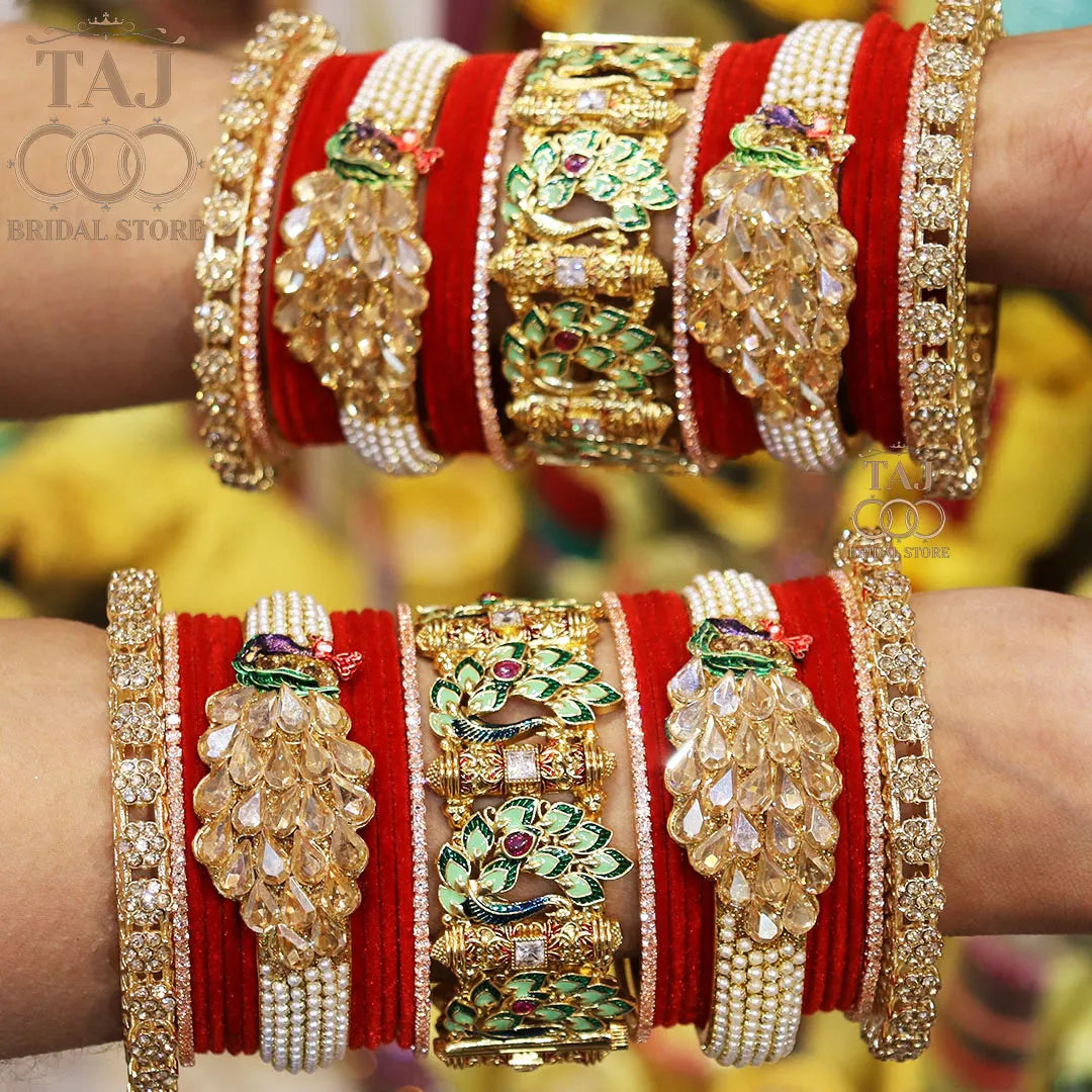 Indian Wedding Bangles Set With Beautiful Peacock Design Kada