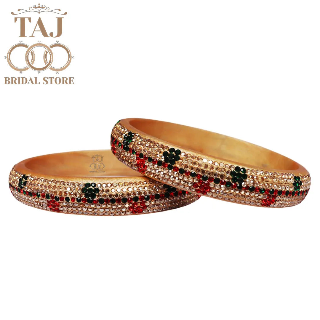 Elegant Lac Kada Bangles with Rhinestone Flowers (Set of 2)