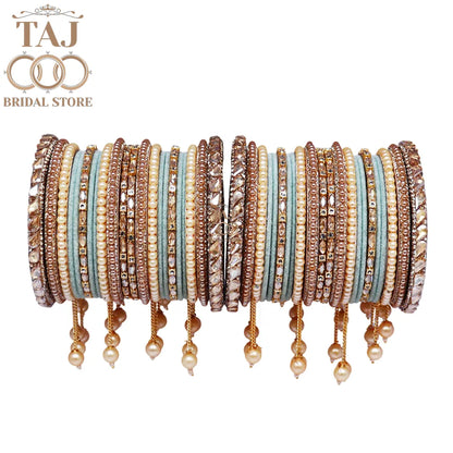 Wedding Bangle Set in Kundan and Pearl Design with Charming Latkan