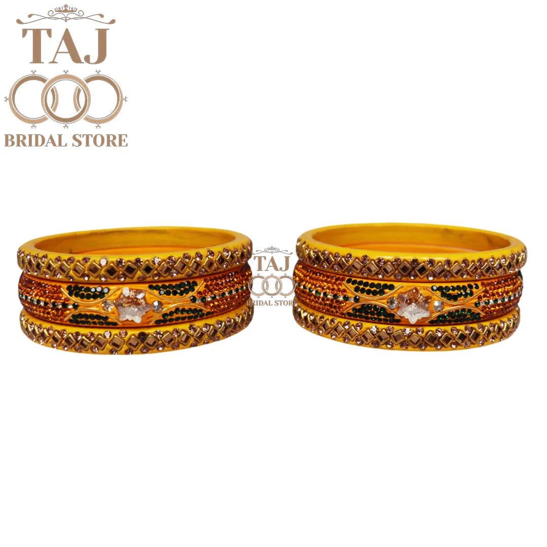 Handmade Lac Bangles with Best Kundan and Rhinestons Design (Set of 6)