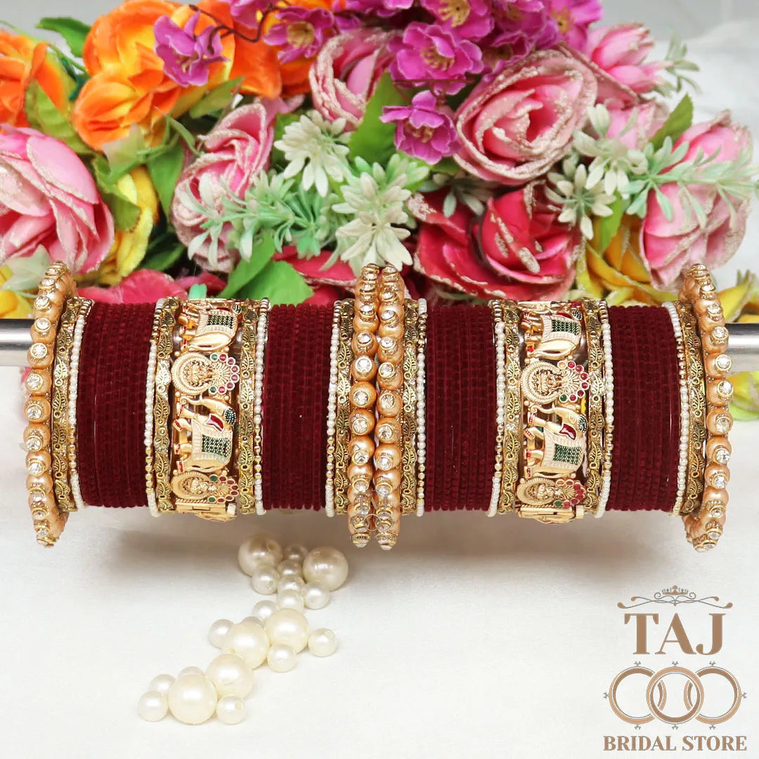 Rajwadi Bridal Bangles Set with Beautiful Unique Elephant Design Kada Taj Bridal Store