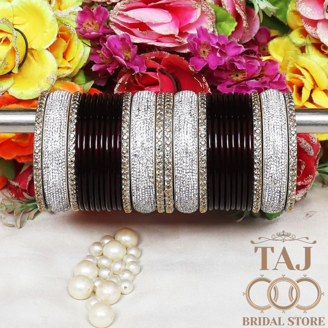 Best Punjabi Lac Chura Set With Beautiful White Stone Design (Set of 28)