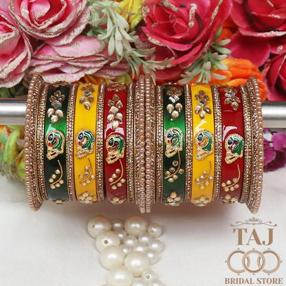 Rajasthani Traditional Lac Chura With Beautiful Kundan And Peacock Latest Design