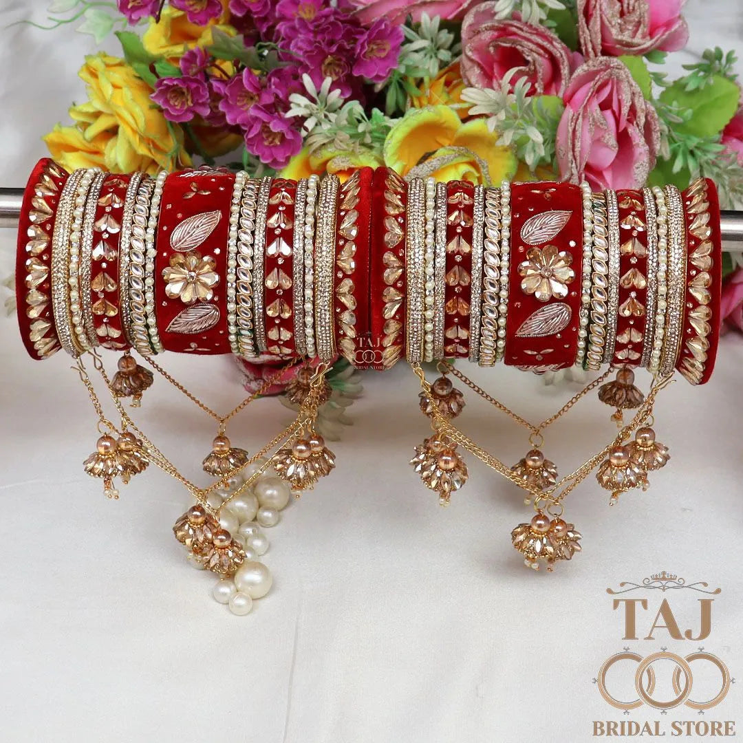 Rajwadi Wedding Bangles Set With Beautiful Chain Jhoomer Latkan Design