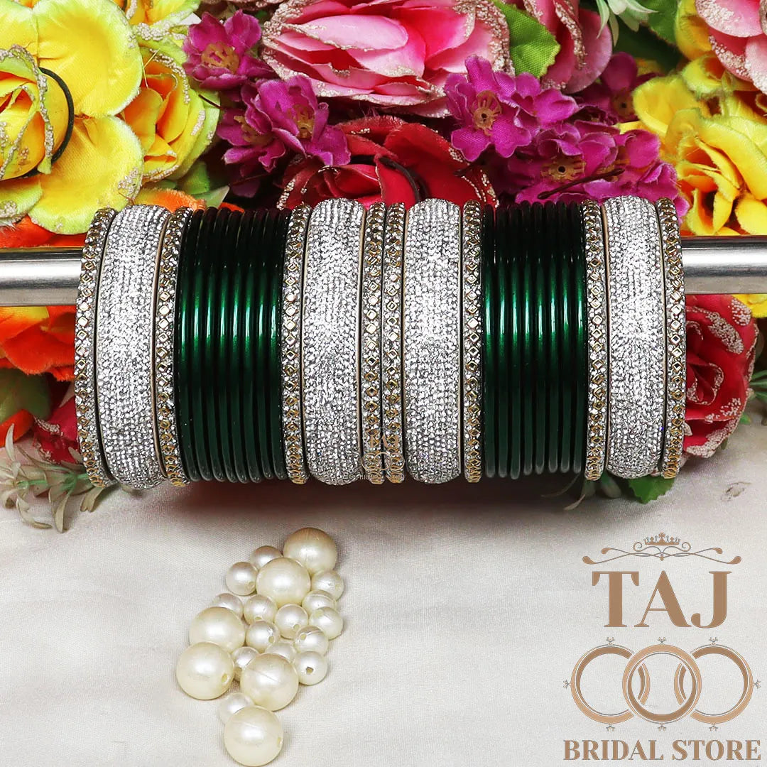 Best Punjabi Lac Chura Set With Beautiful White Stone Design (Set of 28)