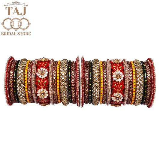 Diwali Special Traditional Lac Bangle Set with Kundan Flower Design