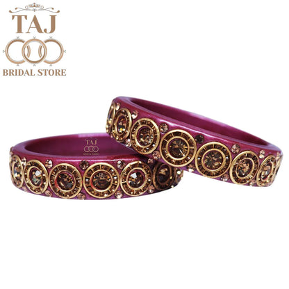 Elegant Lac Kada Bangles with Stunning Stones (Set of 2)