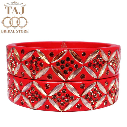 Traditional Rajasthani Lac Kada Bangles with Kundan and Rhinestones