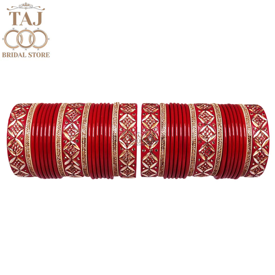 Premium Lac Bridal Bangles Set in Latest Kundan and Rhinestones Design