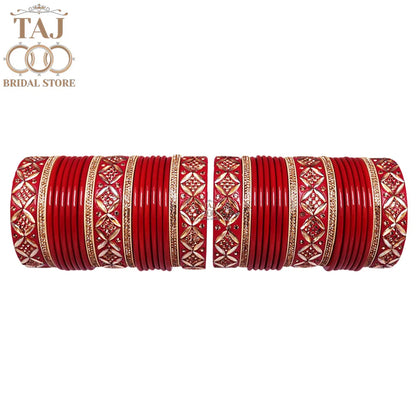 Premium Lac Bridal Bangles Set in Latest Kundan and Rhinestones Design