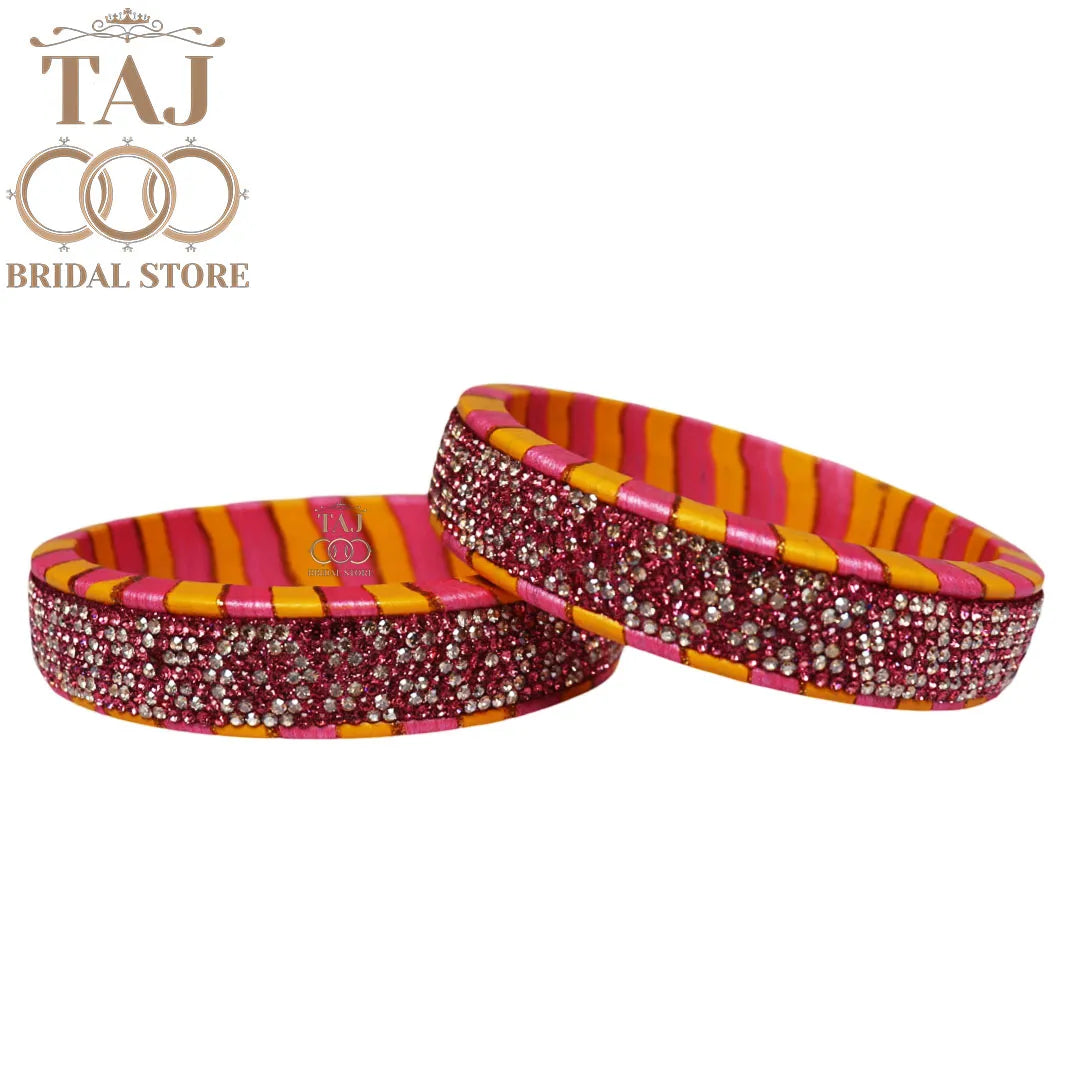 Lac Rajasthani Kada Bangles in Latest Rhinestons Design (Set of 2)