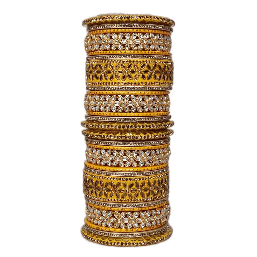 Lac Bangles with Beautiful Kundan Flower Design Taj Bridal Store