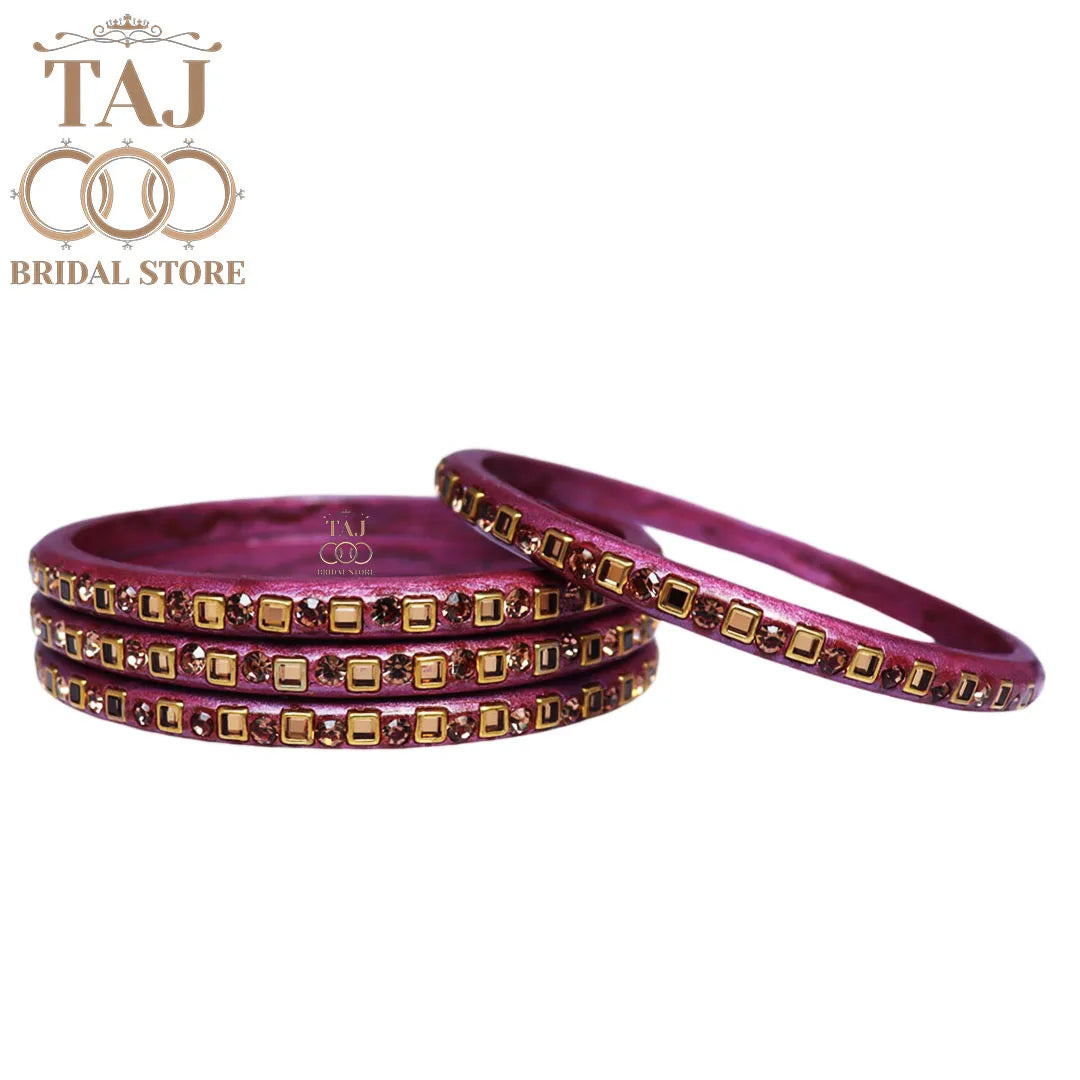 Vibrant Lac Bangle Set with Kundan and Rhinestones (Set of 4)