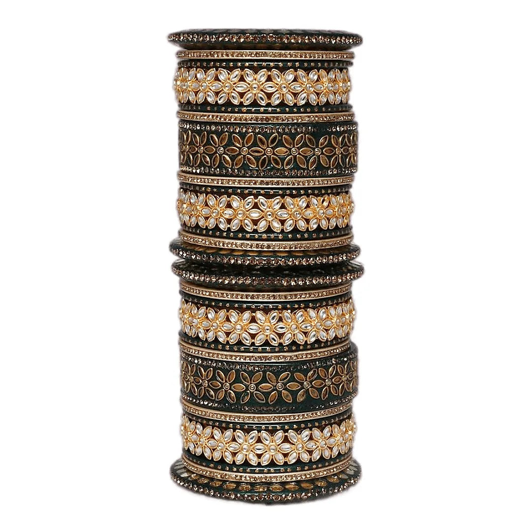 Lac Bangles with Beautiful Kundan Flower Design Taj Bridal Store