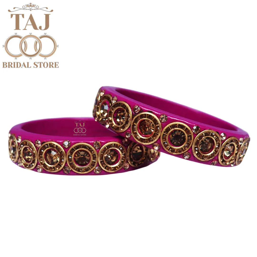 Elegant Lac Kada Bangles with Stunning Stones (Set of 2)