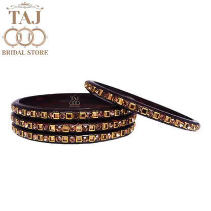 Vibrant Lac Bangle Set with Kundan and Rhinestones (Set of 4)